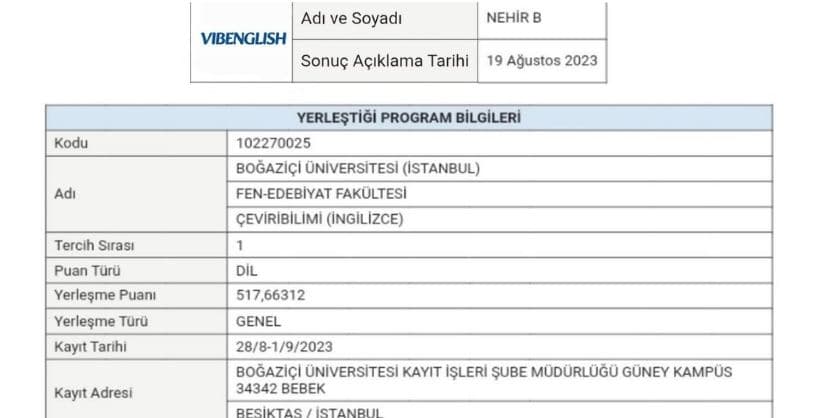 Sınav Sonucu 1